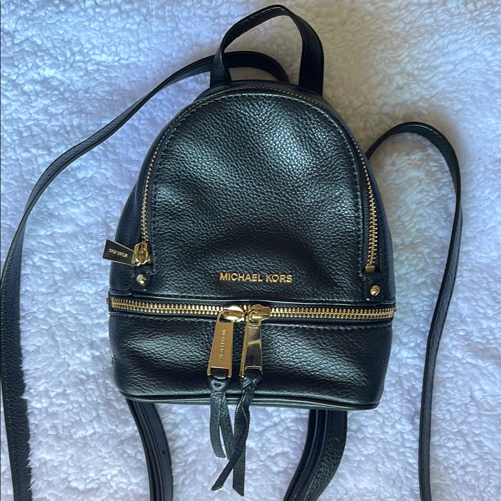 Michael Kors Mini Black Leather Backpack with Gold Accents